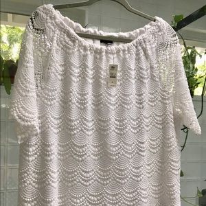 NWT Talbots White scalloped cut out blouse